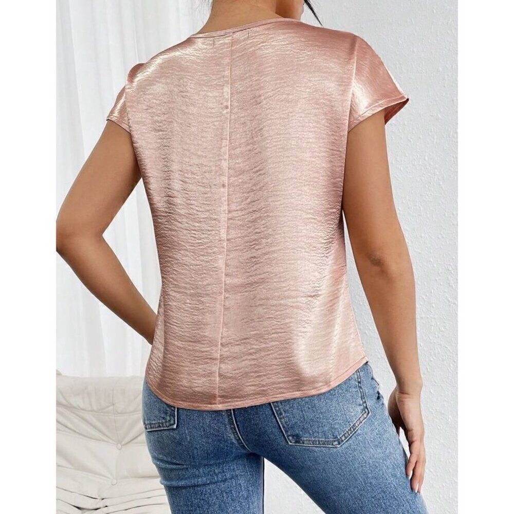 Casual Contemporary Satin Pink Batwing Sleeve - Picture 5 of 6